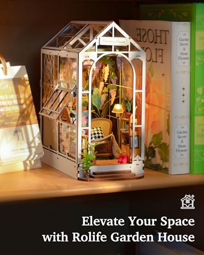 Rolife Book Nook DIY Miniature House Kit DIY Model Adult with Lights Library Decoration Book Living Room Booknook Puzzle 3D Wood Bookends Diorama Gift Idea Woman
