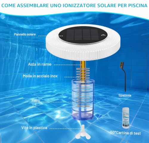 Solar Ionizer for Swimming Pool, Copper Floating Water Purifier with Multi-Color LED Night Light for Automatic On/Off, Pool Accessory Reduces Chlorine