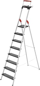 Hailo 0850-827 L100 Pro, 8-Ft Folding Lightweight Aluminum Step Platform Ladder, Black