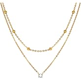 PearlLives Double-Layer Cubic Zirconia Pendant Necklace For Women 18K Gold Plated Cubic Zirconia Necklaces Layered Wearing Gold Chains Dainty Chokers