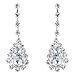 Accessoriesforever Bridal Wedding Prom Jewelry Set Necklace Earring Crystal Rhinestone LG V Drop Silver