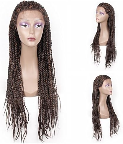 Jiayi Braided Wigs Long Twist Lace Front Wigs with Baby Hair Senegalese Synthetic Hair Half Hand-made Braided Wigs for Black Women Daily Wear 450g (26inches, F4/30)