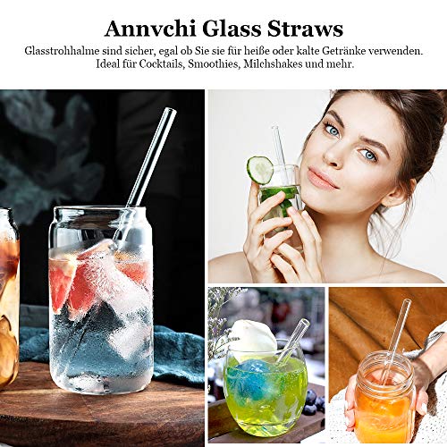 Annvchi Glasstrohhalme Wiederverwendbar 16 Stück - 6 Kurze Glas Strohhalm + 6 Lange Gerade Strohhalm Glas+ 4 Reinigungsbürsten, Geeignet für Bubble Tea, Slush, Cocktail, Säfte – Bild 5