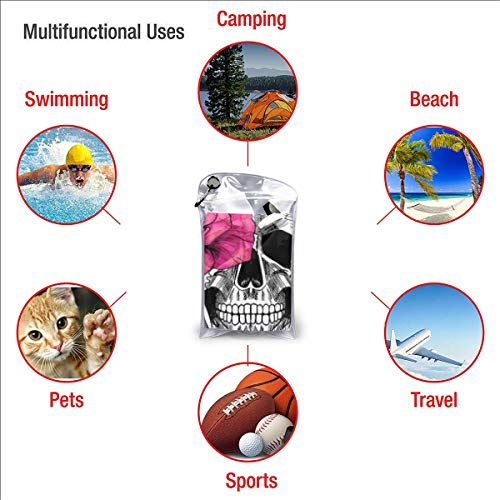 Microfibre-towel-lightweight-travel-beach-towel-Extra-large-quick-drying-camping-towel-Premium-gym-towels-for-swimming-yoga-Highly-absorbent-fast-dry-Pink-Roses-Skull