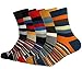Men's Funky Colorful Argyle Striped Pattern Long Dress Crew Socks For Business Casual