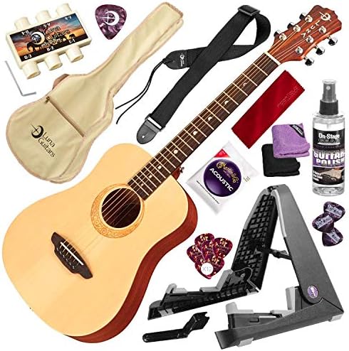 Luna Safari Series Muse Spruce 3/4-Size Travel Acoustic Guitar with Guitar Stand Deluxe Bundle