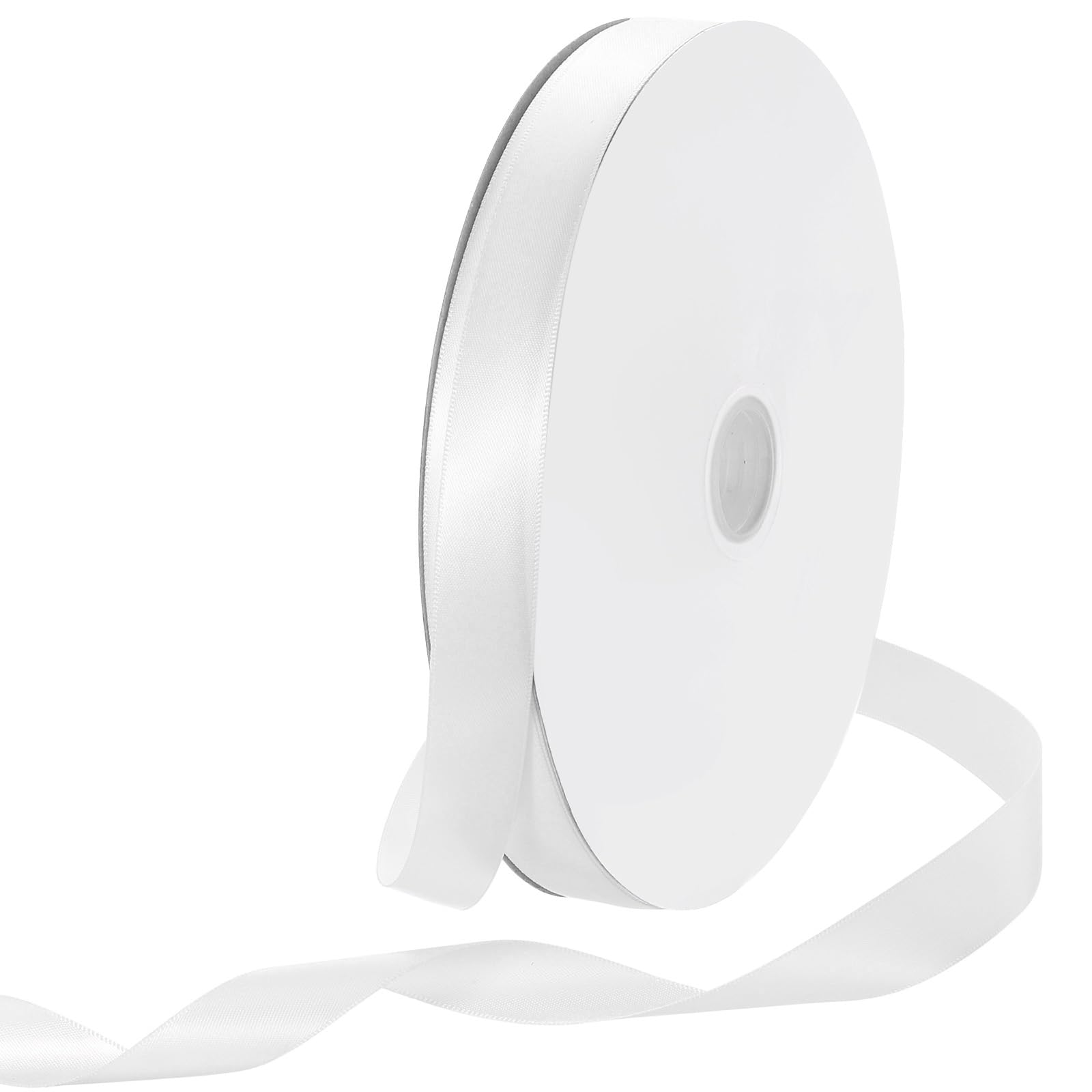 Rebower 20mm Satin Ribbon 91m Thick Double Face Grosgrain Silk Ribbon, [for Gift Wrapping, Hair Bows, Wedding, Cake, Flower] - 100 Yard/300ft/White