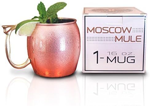 Craft Cocktails - Gift Box - Polished 16 Oz. Long Lasting Stainless Steel Lined - Copper Moscow Mule Mug