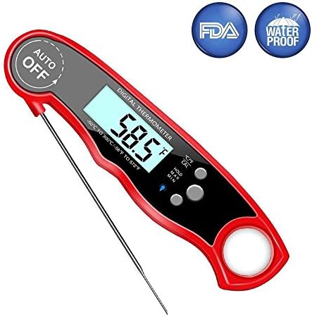 Instant Read Thermometer - Waterproof Digital Meat Thermometer with Calibration and Backlight Functions, Electronic Food Candy Thermometer For BBQ, Grill, Barbecue, Smoker, Milk (Red)