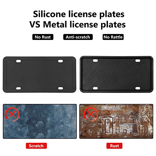 Kribin License Plate Frame, 9 Drainage Holes Rain-Proof Anti-Rust Anti-Rattle Silicone License Plate Holder for Car - Black - Thumbnail 2