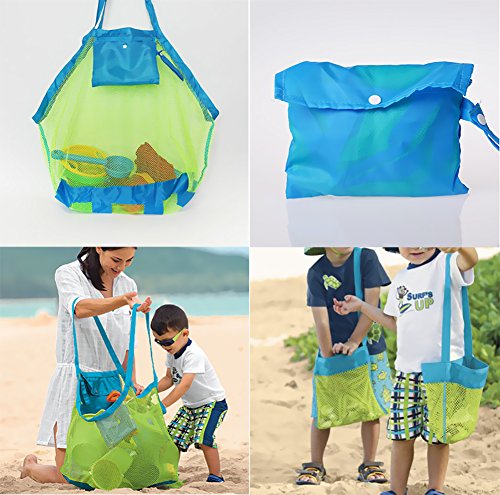 Hibery 2 Pack Mesh Beach Bag Tote, Sand Beach Toy Bag Shell Bags Away from Sand or Water for Holding Children's Toys, Swimming Equipment Storage & Other Beach Items (Large & Small Size)