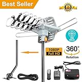 [Upgraded 2018] Amplified HD Digital TV Antenna - Outdoor HDTV Antenna 150 Mile Range Motorized with Adjustable Antenna Mount Pole for 2 TVs Support UHF/VHF/1080P Remote Control -33' Coax Cable