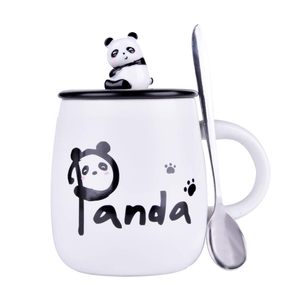 Panda Mug Cute Ceramic Coffee Mug with 3D Pandas Lid and Spoon, Cute Cups Novelty Coffee Tea Cup Milk Christmas Mug Birthday Panda Gifts for Women Girls Boys Her Wife Mum Grandma Teacher Friend