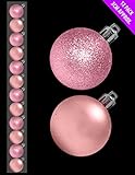 12 x 3cm Mini Christmas Baubles - BABY PINK - BLUSH PINK - Assorted Matt + Gl...