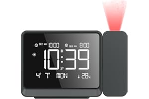 ThreeH Projection Alarm Clock Digital Radio with USB Charger Port Bluetooth Auto Sync Wall Clock Adjustable Volume Temp Humid