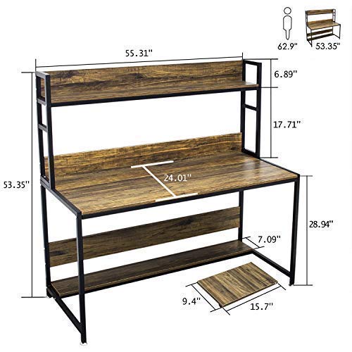 Modern Computer Desk Study Table - Bizzoelife Compact Writing Table with Hutch for Home Office Workstation (Vintage) - Thumbnail 3
