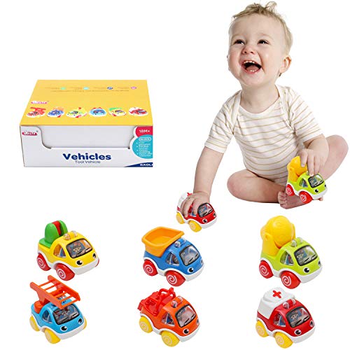 Pull Back Cars for Kids Friction Powered Car Toy Early Educational Toddlers Baby Toys Push & Go Engineering Construction Vehicles for 1 2 3 Years Old Boys - 6 Pieces