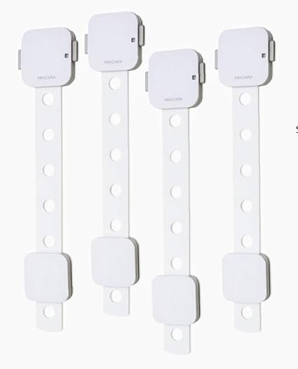 Amazara Baby Safety Locks for Cabinets, Drawers, Fridge, Toilet Seats, Furniture | Extra Strong 3M Tape | Pack of 4, White Color