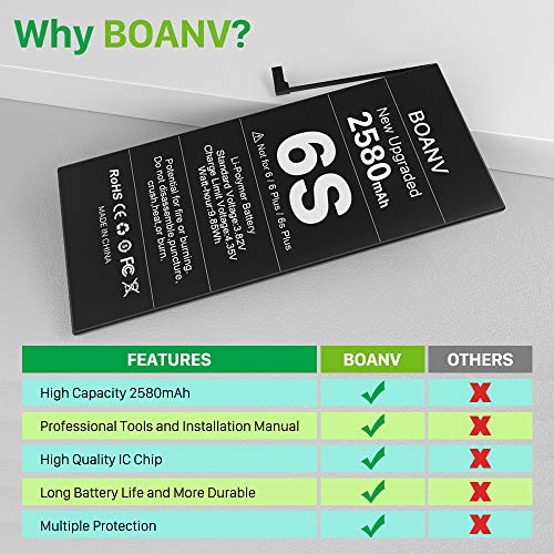 BOANV 2600mAh Battery for iPhone 6s [Upgraded], Ultra High