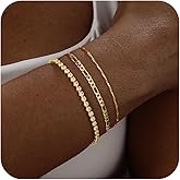 Hergory Gold Bracelets for Women Trendy, Dainty 14K Plated Gold Bracelet Stack Non Tarnish Waterproof Tarnish Free Gold Jewelry Adjustable Paperclip Cuban Beaded Snake Bracelet Set for Gifts