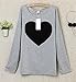 Gillberry Women Cotton Love Heart Printed Long Sleeved Round Neck T-Shirt (S, Gray)