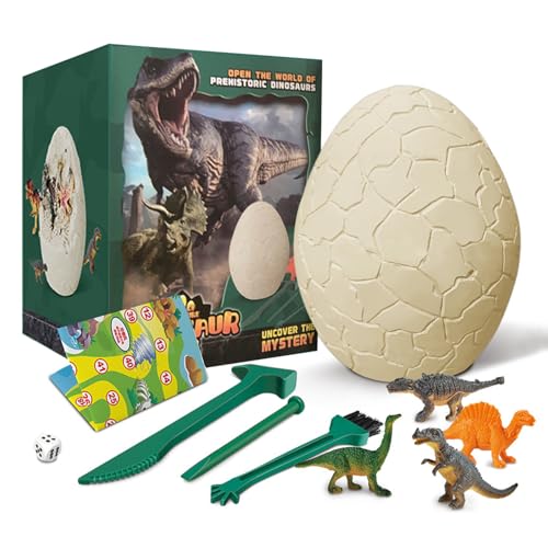 Dinosaur Egg Dig Kit Toys, DMG Large Fossil Excavation Set with 12 PCS 2.5 Inch Dinosaurs, Medical Grade Plaster & Eco Plastic Tools, Adventure Map Board Game for Kids Archaeology Play