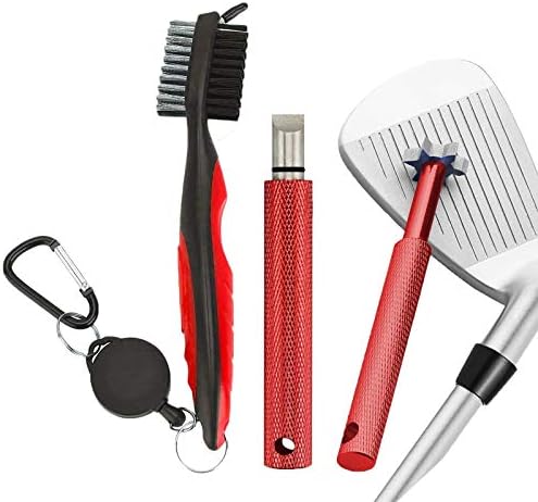 HMROAD Golf Clean Tool Set,Retractable Golf Club Brush and Groove Sharpener for All Golf Irons,Red HMROAD Golf Clean Tool Set,Retractable Golf Club Brush and Groove Sharpener for All Golf Irons,Red