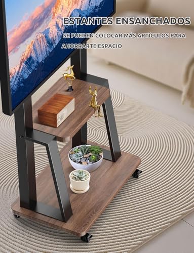 TETVIK Soporte de Piso para TV Móvil con Ruedas de 32 a 75 Pulgadas,Base para TV VESA 200x200-600x400mm,Carrito de TV para Pantalla Altura Ajustable,Soporta hasta 60 KG,Resistente y Fácil de Armar