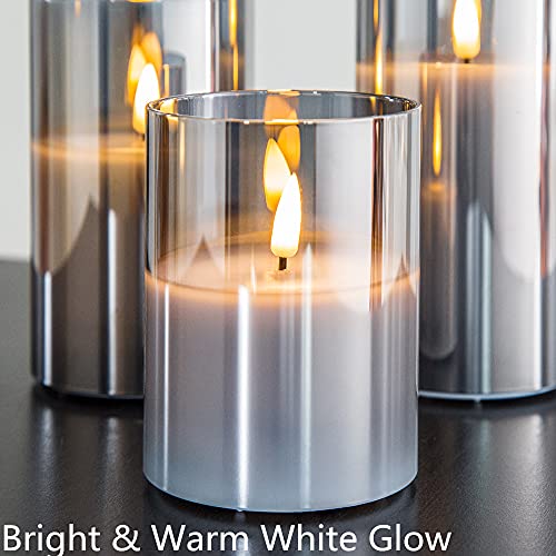 Eywamage Grey Glass Flameless Candles with Remote Battery Operated