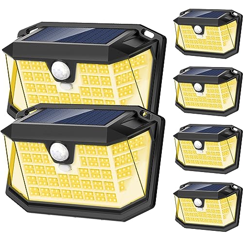 LANSOW Solar Motion Lights Outdoor 6 Pack, 188 LED/3 Modes, Solar Outdoor Lights IP65 Waterproof 270° Lighting, Solar Powered Security Wall Lights for Wall Patio Garage Fence(Warm White)