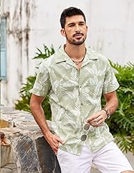 COOFANDY Men Cotton Linen Shirts Short Sleeve