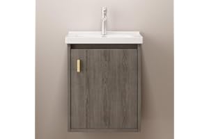 Albriya 16" Bathroom Vanity Wall Mounted, Small Floating Vanity with Sink Combo, Modern Bathroom Vanity with Soft-Close Drawers, Chrome Faucet, Pop up Drain, P-Trap(Grey Walnut)