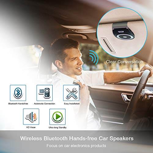 Bluetooth Speakers for Car Hands-Free Speakerphone Bluetooth 4.1 Wireless Car Kit Stereo Music Receiver for Safely Driving with Siri Google Assistant Voice Command