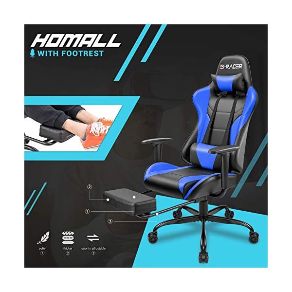 Silla Escritorio Computadora reposapiés apoya cabeza Eco Cuero Azul - Imagen 5