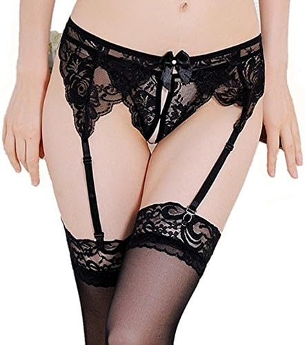 TAROMAING Women's 3 Pieces Lace Garter Belt Stockings Sets with Butterfly Panty