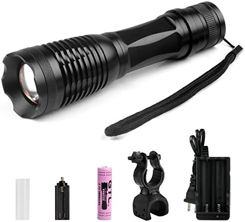 Sunperlon 900 Lumen Tactical Flashlight Ultra Bright LED Handheld Flashlight Bike light Bundle 5 light model with Rechargeable Batteries, AC Charger + Charger Base and White Battery Tube+Mount Holder