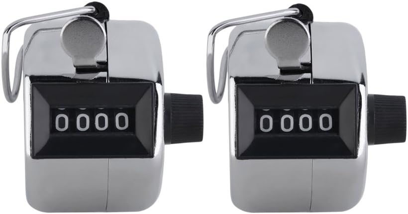 Cinny Tally Counter Silver Hand Held 4 Digital Mechanical Palm Clicker Metal Counter for Counting Event