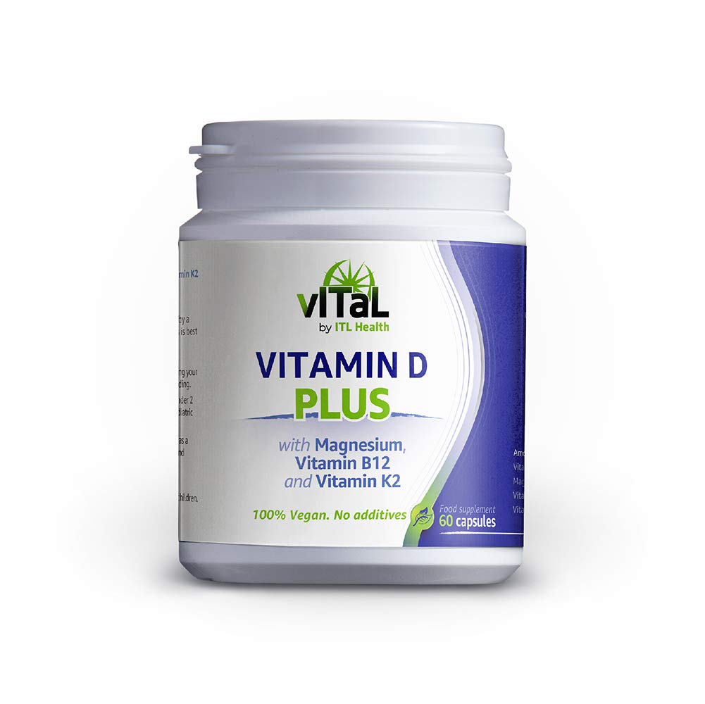 MAG365 Vegan Vitamin D Plus - Enhanced with Magnesium, Vitamin B12, Vitamin K2 - Supports Weight Management & Mood Enhancement - 100% Vegan, Gluten-Free, Non-GMO - 60 Capsules