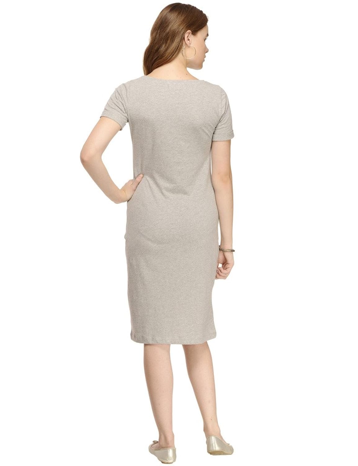 rigo grey solid knee length half sleeve bodycon dress