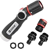 Eden PRO Metal Straight 4-Pattern Hose Nozzle: Thumb Operated, Turbo Spray | 96845 | Heavy-Duty Aluminum Core | Flow Adjustment | Honeycomb Grip | Thumb-Control Lock | Standard Garden Hose Compatible