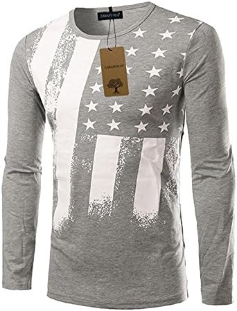 Mens American Flag Printed Long Sleeve Pullover Shirts Small Gray2