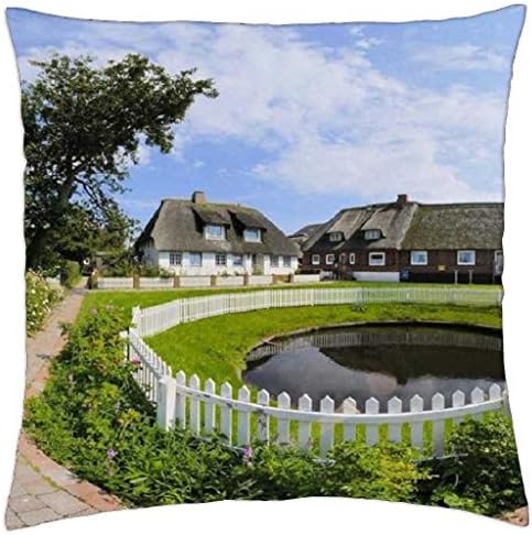 House and white picket fence. - Throw Pillow Cover Case (18" x 18")