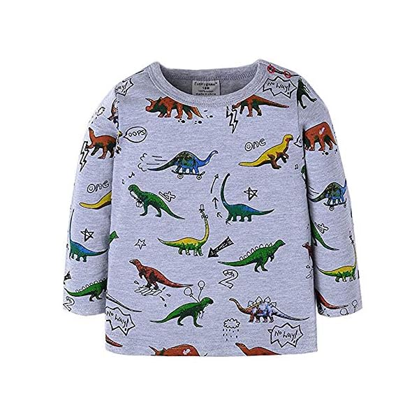 BABSUE Toddler Boys Dinosaur T-Shirt Long Sleeve Sweatshirts Cotton Pullover Crewneck Cartoon Tops Tees Kids 1-8T