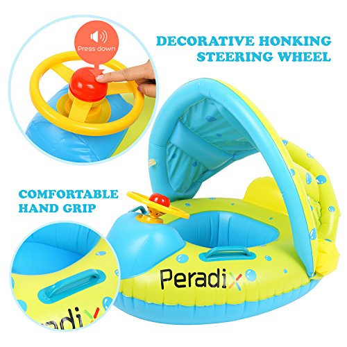 Peradix Baby Float Water Toys with Inflatable Canopy Sunshade Swimming Pool Boat Floating Ring (Apple Green) - Thumbnail 4