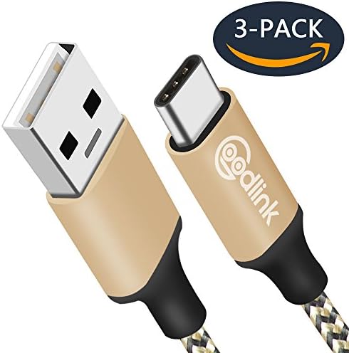 USB Type C Cable ,Goodlink USB C Cable [3 pcs 1ft + 3ft + 6ft ] Nylon Braided Fast Charger for Samsung Galaxy Note 8, Galaxy S8 Plus, Google Pixel, LG V30 G6 V20, Nintendo Switch,New Macbook (gold)