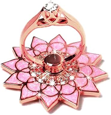 Ptulip romantic heart-shaped crystal phone ring bracket 360 rotation compatible with all phones and tablets iPhone iPad anti-off ring Samsung Nexus (Crystal Sunflower-Rose Pink)