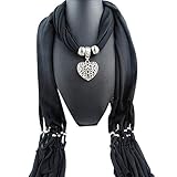 Creazy® Women Winter Heart Gemstone Necklace Scarf Lady Tassel Warm Scarves (Black)