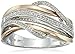 Jewelili 14K Rose Gold over Sterling Silver 1/10 cttw Natural White Diamonds Crossover Fashion Ring