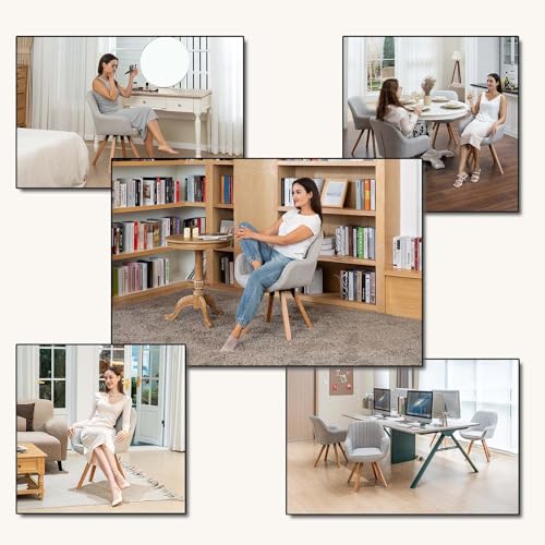 MEUBLE Cosy Dining Chair 360° Swivel Makeup Chairs Desk Wooden Legs Upholstered in Fabric with Back and Arms for Living Room Kitchen Office, Beige