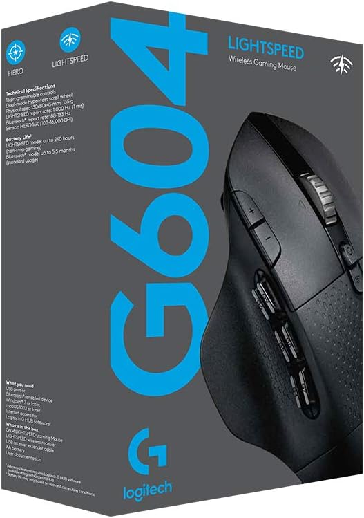 Logitech G604 LIGHTSPEED Wireless Gaming Mouse with 15 programmable controls, up to 240 hour battery life, dual wireless connectivity modes, hyper-fast scroll wheel: Computers & Accessories